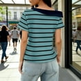 thumbnail image 4 of Dressy Tops for Women Fashion Striped Casual Short-Sleeve Off-Shoulder Patchwork T-Shirts Top, 4 of 9