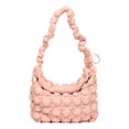 thumbnail image 1 of Bolso Hombro Mujer Nube Plisado Acolchado Hilo Bordado () Rojo Rosa, 1 of 9