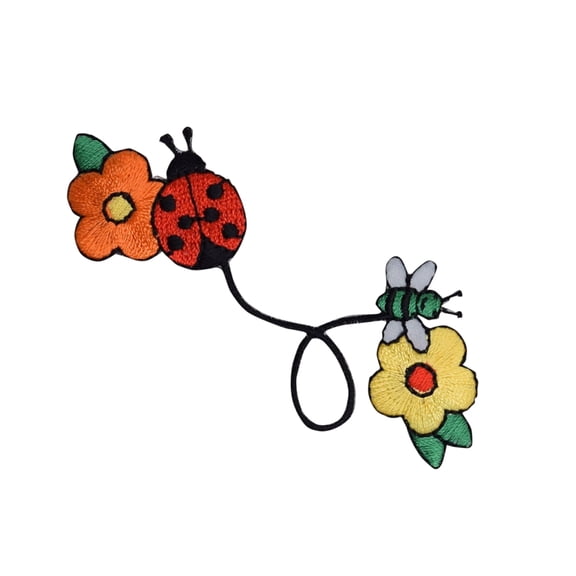Ladybug and Bee with Daisy Flowers, Iron on Patch