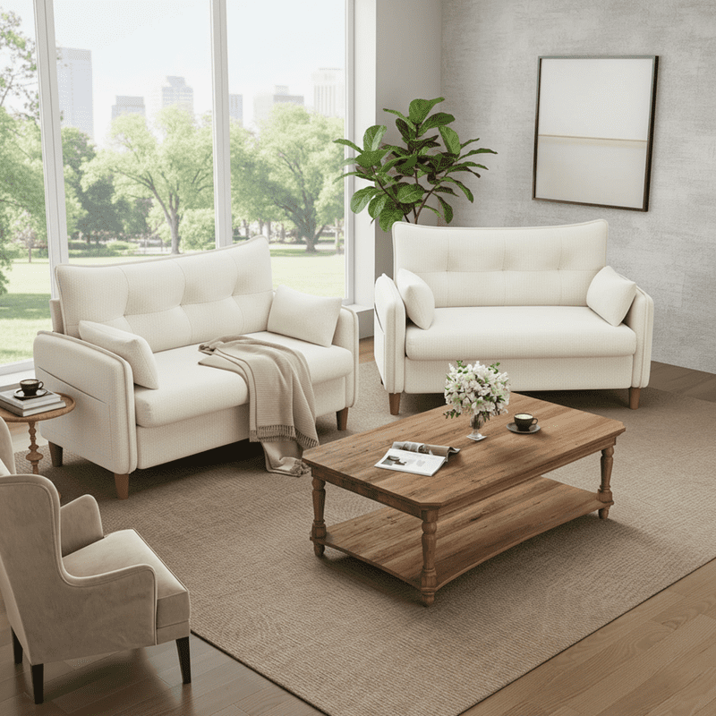 50" Loveseat Couch with Tufted Design | Space-Saving Love Seat Sofa for Small Spaces, Bedroom, and Apartment | Ivory White