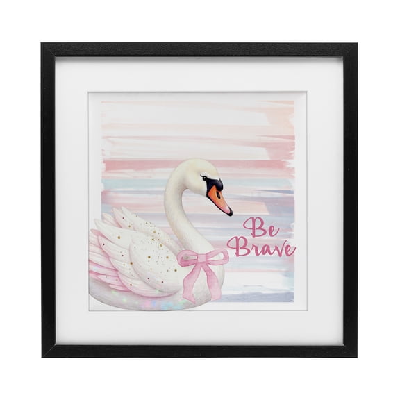 Be Brave Pastel Swan Black Framed Print Under Glass, design by Kim Allen