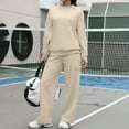 thumbnail image 5 of Womens 2 Piece Outfits Mock Neck Long Sleeve Sweatshirt Sweatshirt Fall Fashion Tracksuit Set Beige 2XL, 5 of 7