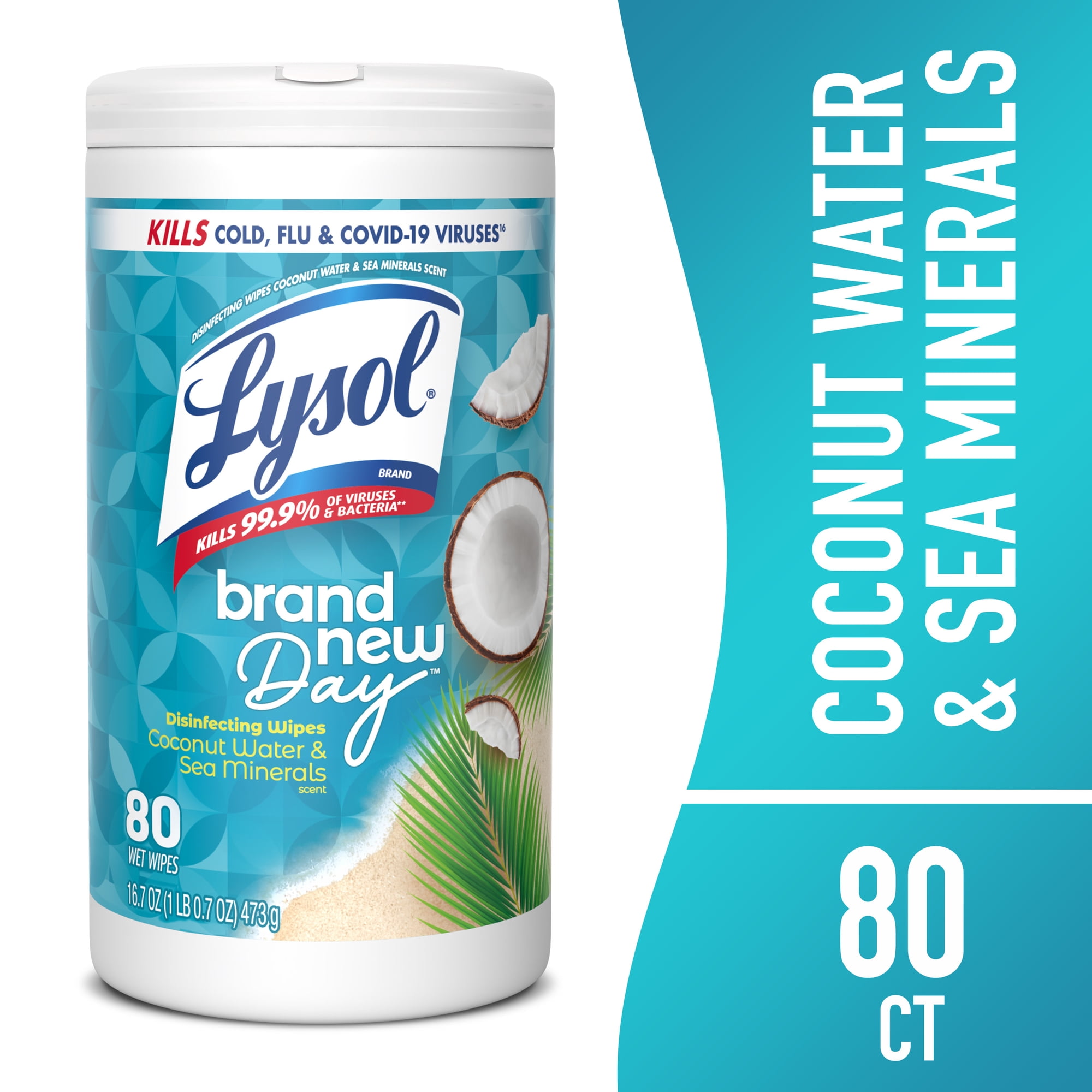 Lysol Disinfecting Wipes, All Purpose Cleaner, Multi Surface Antibacterial Cleaning Wipes, Cleaning Supplies, Coconut & Sea Minerals Scent, 80 Count