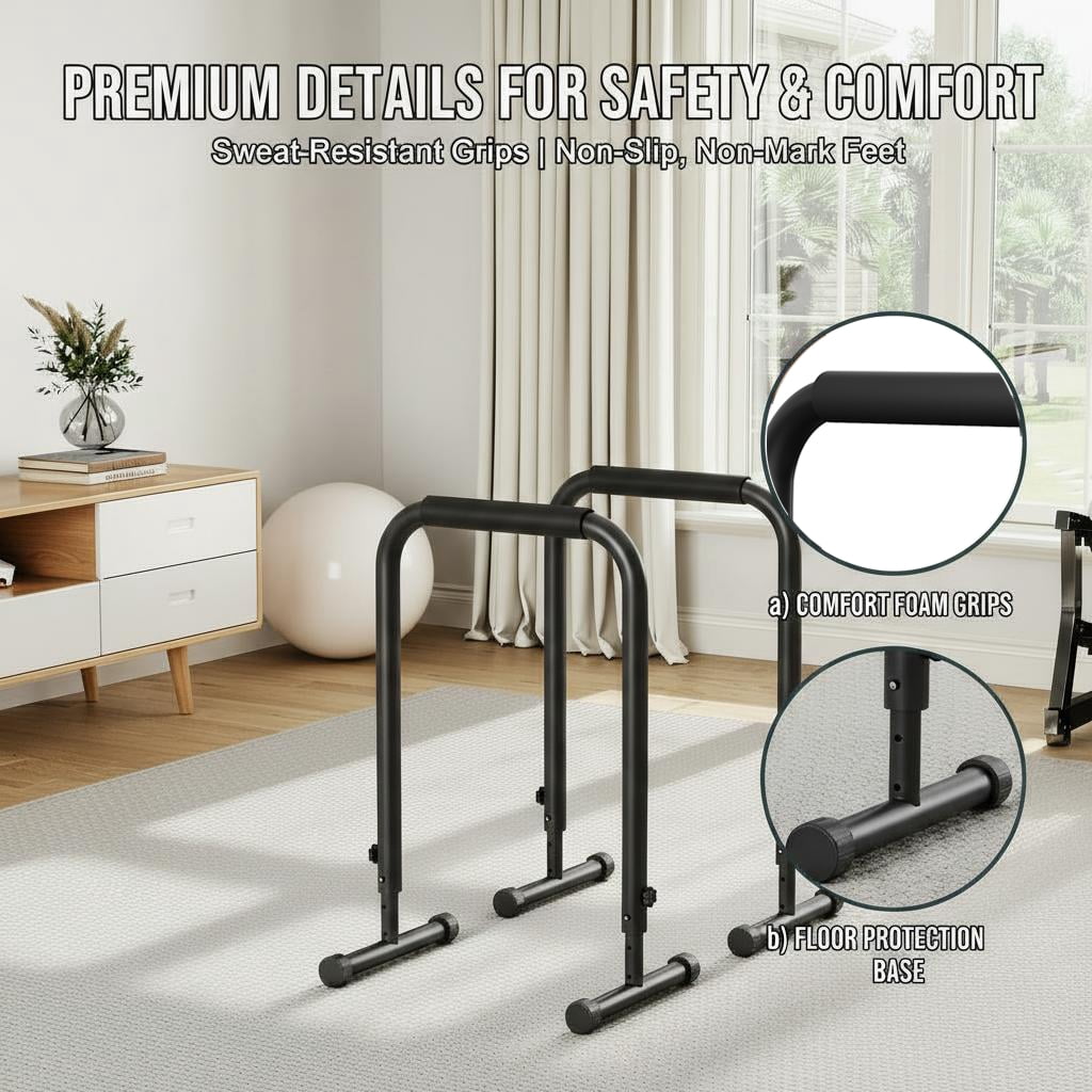 Heavy Duty Dip Bar Station 440LBS, Adjustable Height 32-36", Portable for Home Gym Calisthenics