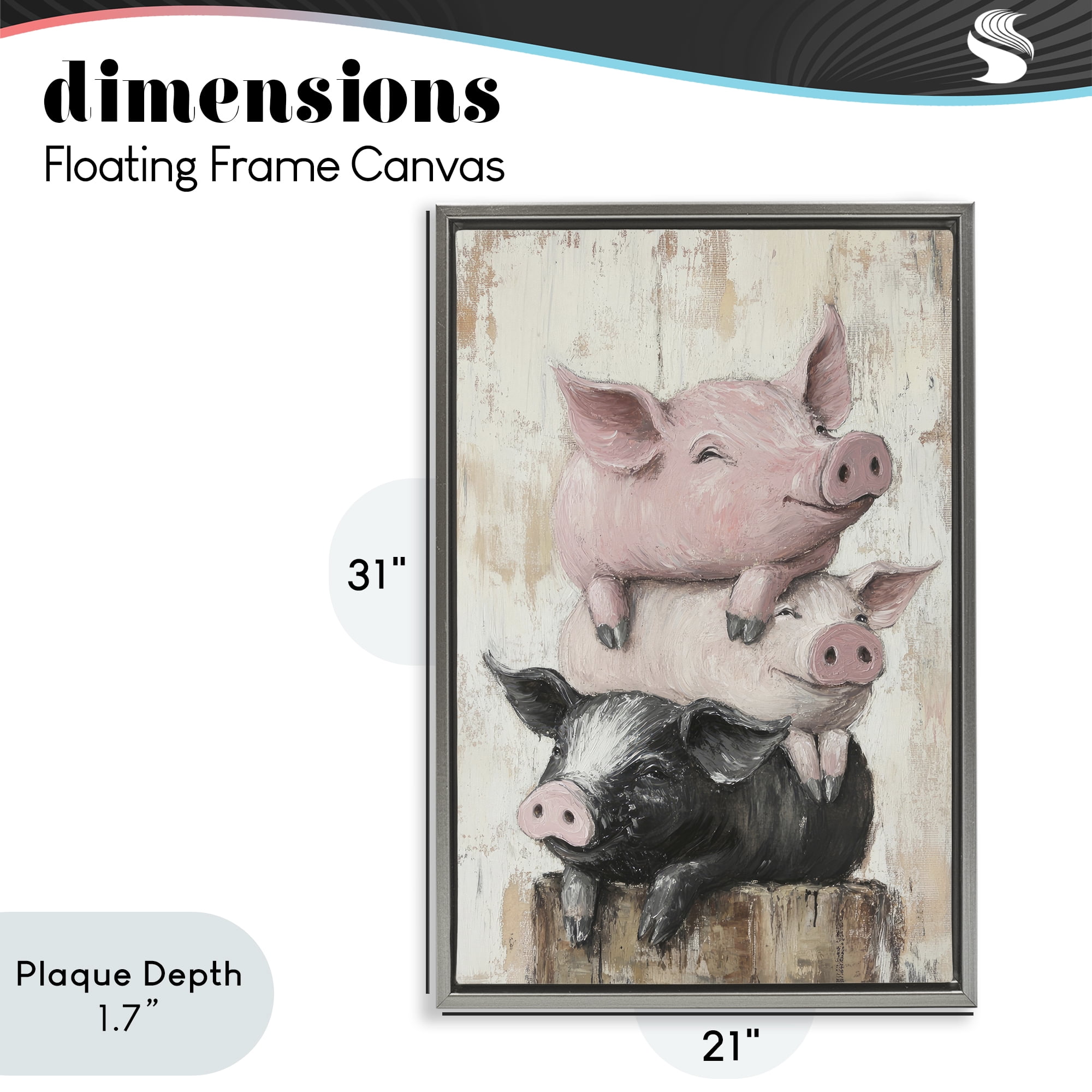 Stupell Industries Pig & Piglet Pile Gray Framed Floater Canvas Wall Art, design by Tina LeCour