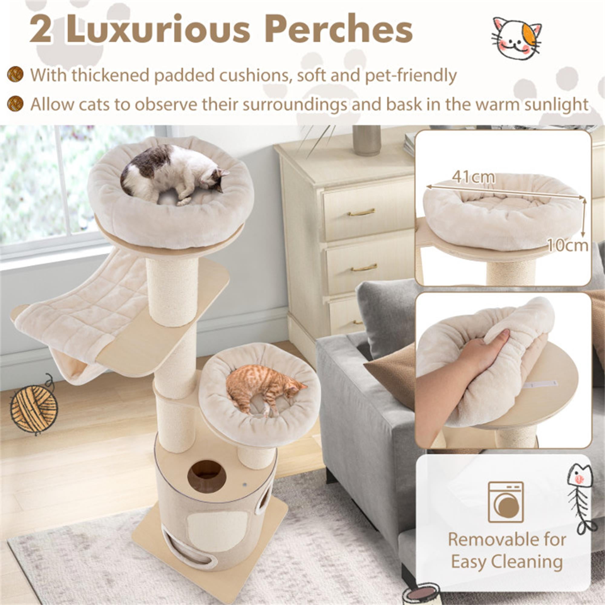 Kadyn 74" Cat Tree with Scratching Post, Cat Tower with 2 Stoery Cat Condo and Top Perch, Multi-Platform Cat Tree House, Beige