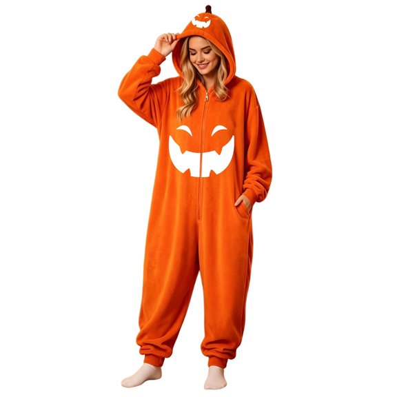 LILIYA Adult Onesie, Warm Hooded Jumpsuit for Couples, Plush Long Sleeve Bodysuit with Pockets, Cozy Soft One-Piece Pajamas, Halloween Loungewear Suit