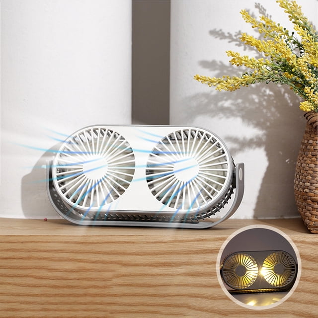 Dvkptbk Desktop Double-Headed, Dual-Blade Aromatherapy Fan, USB Rechargeable Tabletop Fan with Aromatherapy Tablet in 3 Speeds Rechargeable Fans Home Essentials