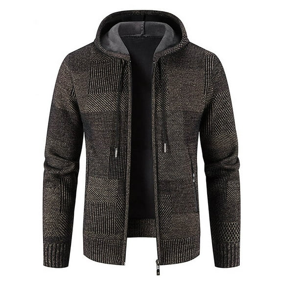 Men's Coats And Jackets Hooded Men's Trendy Autumn And Winter Stand Collar Sweater Casual Fleece Jacket Coffee XXL JE