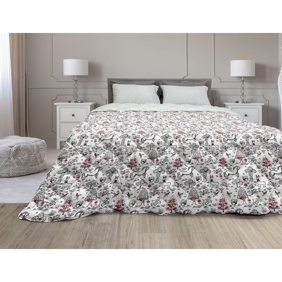 Floral Down Alternative Comforter, Wild Flowers Rhythmic Earth Toned Print, Microfiber Quilt for All Season, 5 Sizes, Burgundy Multicolor, by Ambesonne