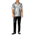 thumbnail image 2 of INSPIRE CHIC Crocodile Pattern Shirt for Men's Button Down Short Sleeves Shiny Disco Metallic Shirts S Silver, 2 of 4