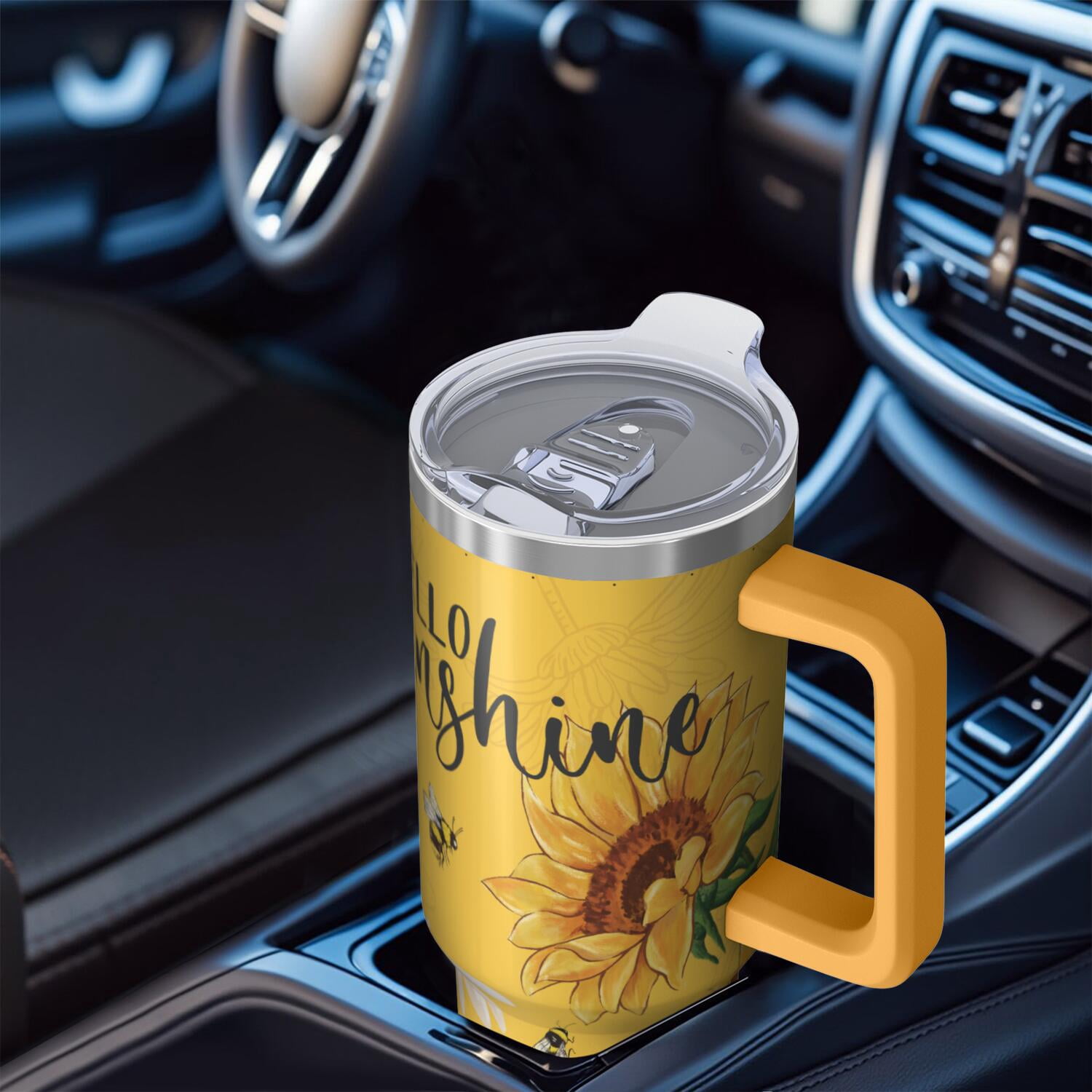 40 oz Sunflower Tumbler with Spill Proof Lid, Handle 40oz Sunflower Theme Tumbler, Straw Double Insulated Editor's Pick Gifts Travel Must Haves