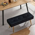thumbnail image 5 of Black Velvet Upholstered Dining Bench with Tufted Design and Sturdy Metal Legs, Simple Ottoman Bench for Kitchen, 5 of 7