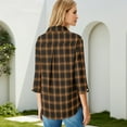 thumbnail image 6 of Wutalume 3/4 Sleeve Tops for Women, V-Neck Blouse with Checkered Print for Workplace, Meetings, Daily Office Wear, and Professional Elegance,Brown L, 6 of 7