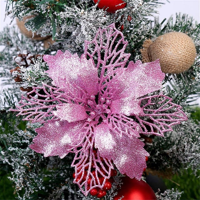 Xihbxyly Adornos Florales Navideños, Decoración Brillante para El Árbol, Coronas Brillantes, Adornos para Cajas de Regalo, Decoración para Interiores y Exteriores, Ambiente Festivo, Regalo Único de T