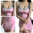 thumbnail image 4 of Vestido de tiras de corte bajo, corte ajustado, estampado de letras, vestido sin mangas transpirable para citas diarias de verano, 4 of 8