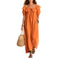 thumbnail image 2 of Karymi Summer Dresses for Women 2026 Off Shoulder Ruffle Maxi Dress, Front Tie V Neck Puff Short Sleeve Loose Flowy Casual Vacation Sundress With Side Pockets Spring Dresses, 2 of 6