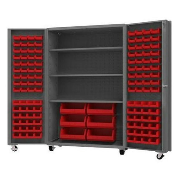 Durham DCM48-BDLP-126-3S-1795 48 x 24 x 76 in. No.17 Mobile Cabinet with 14 Gauge, 126 Bins, 3 Shelves - Gray