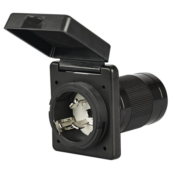 RVGUARD RV Power Inlet 50 Amp, 50 Amp Shore Power Inlet with Twist Lock, NEMA SS2-50P RV Plug with Copper Pins and Stainless Steel Screws, Black