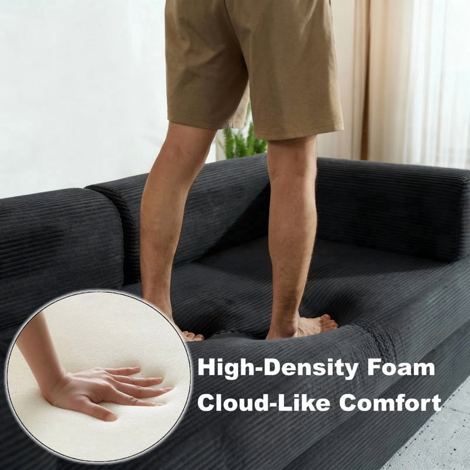 Compression Folding Boneless Sofa, Convertible Floor Sleeper Sofa, Futon Couch Bed, Modular Foam Frame Loveseat