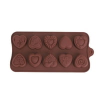 chaungfeng 1 Piece Heart Chocolate Mold, 10-Cavity Silicone Baking Tool with Different Pattern 3D, for DIY Candies, Holiday Treats 10"x8.2"