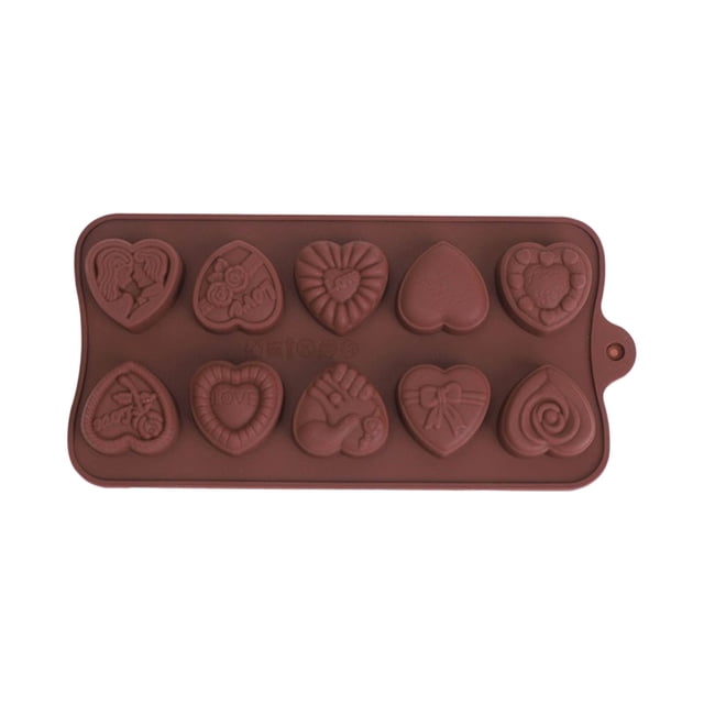Pisexur Batería de cocina Moldes de chocolate con forma de corazón, 10 moldes de silicona con forma de rosa, antiadherentes, para hornear, para hacer gomitas de choco para la cocina del hogar