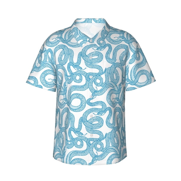 Balery Blue Snake Camisas hawaianas de manga corta para hombre, camisas playeras de corte holgado, camisas de vacaciones con botones,Large