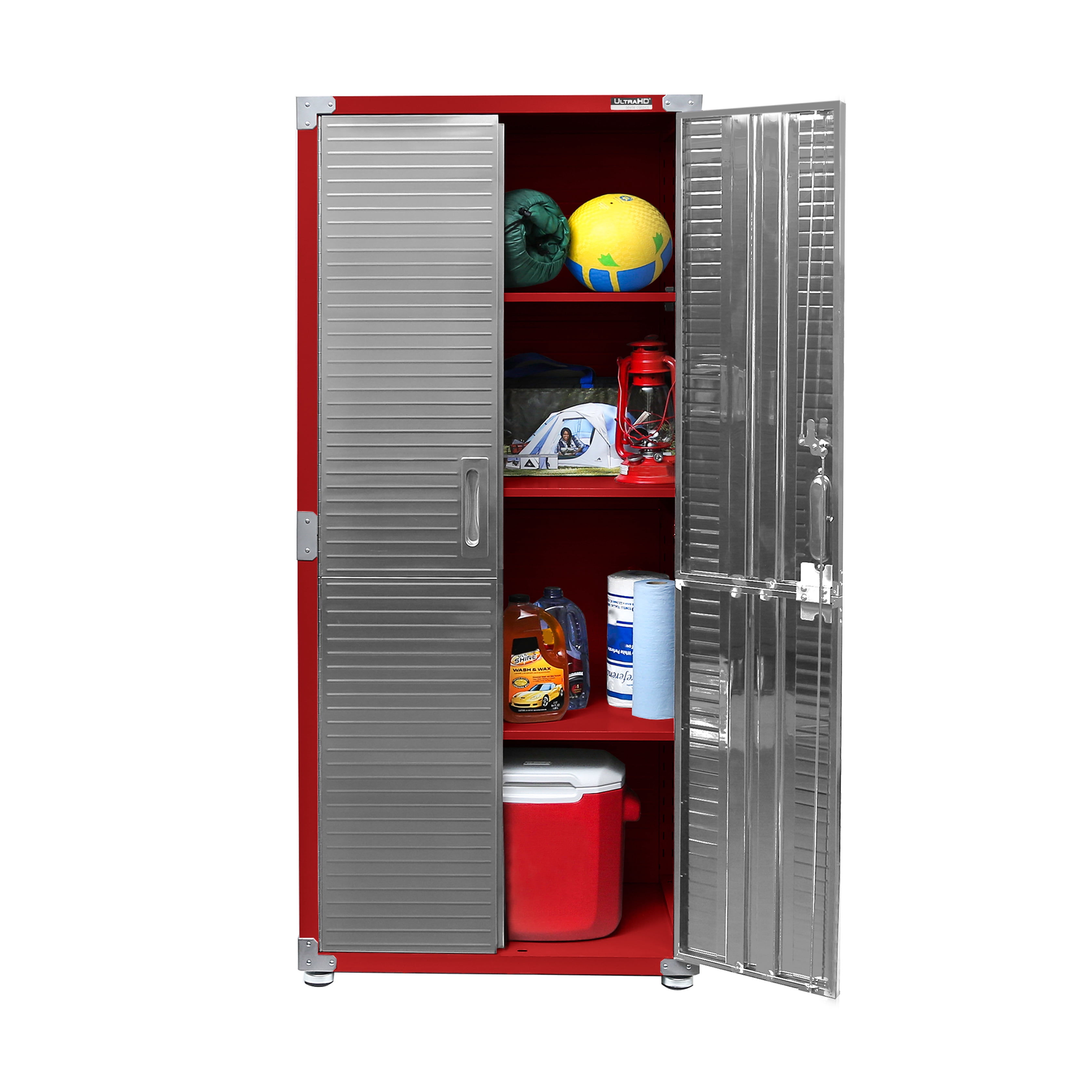 Seville Classics UltraHD® Steel Body Lockable Storage Cabinet Organizer Locker Shelving Unit, Red, 30" W x 18" D x 72" H