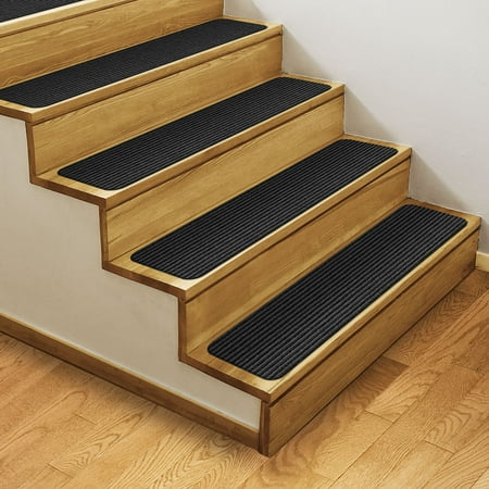 Set of 12 Skid-Resistant Double-Ribbed Carpet Stair Treads – Smokey Black – 8 In. X 23.5 In. – Several other Sizes to Choose (Best Way To Clean Stair Carpet By Hand)