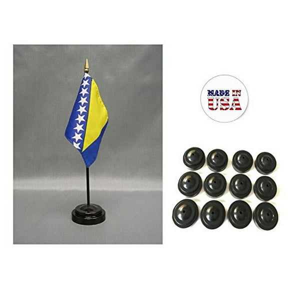 Box of 12 Bosnia and Herzegovina 4"x6" Miniature Desk & Table Flags Includes 12 Flag Stands & 12 Bosnian and Herzegovinian Small Mini Stick Flags
