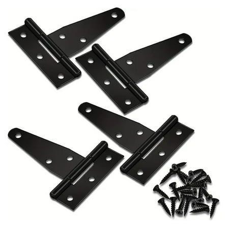 4Pcs T-Hinge Gate Shed Hinges In Black, 3 Inch Door Barn, Heavy Duty T-Strap
