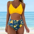 thumbnail image 2 of Dezsed Womens Two Piece Swimsuits High Waisted Bottom Tummy Control Bathing Suits Vintage Print Wrap Front Bikini Swimwear Yellow M, 2 of 5