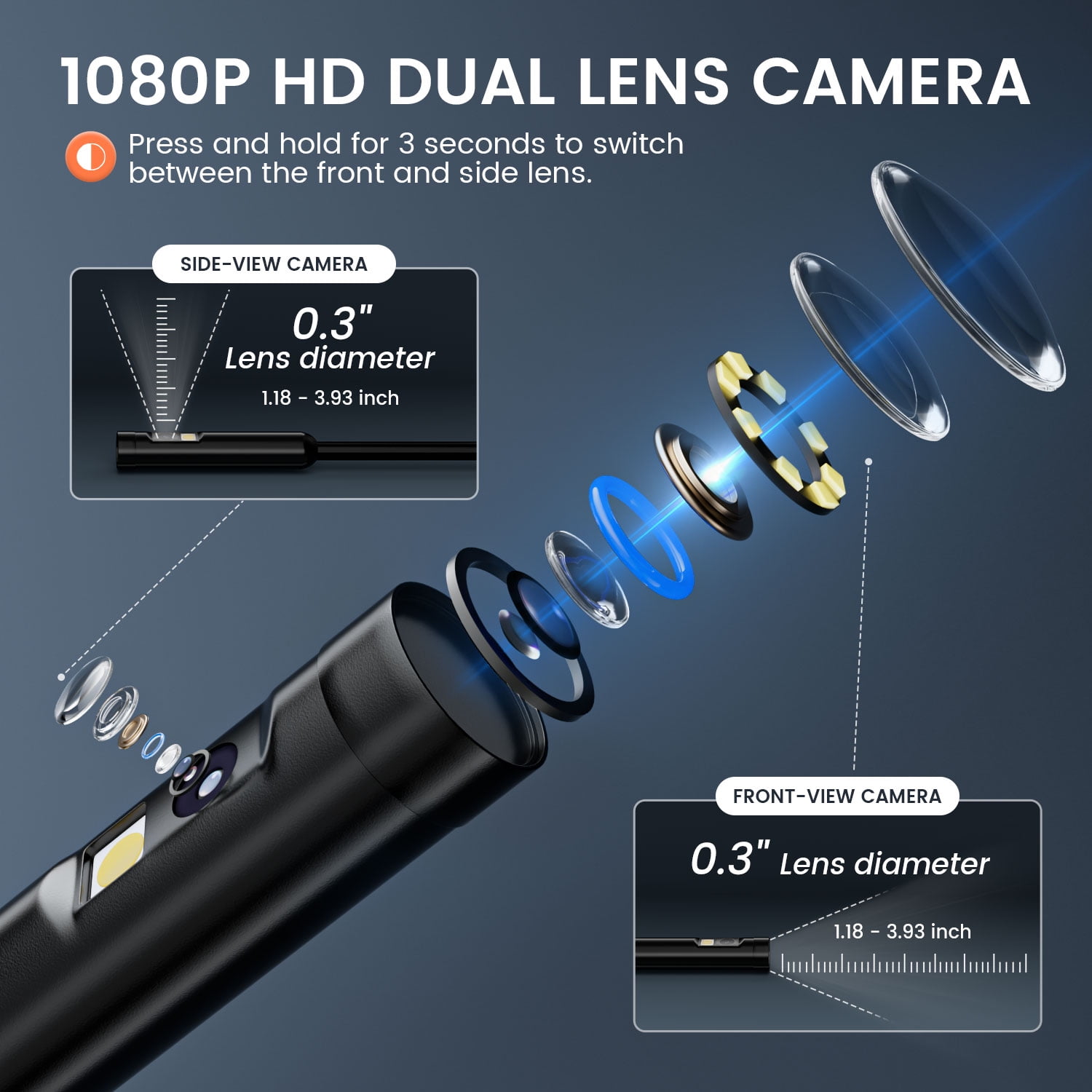 Askmuse HD 1080P Endoscope Camera with Light, 4.3" LCD Screen Borescope Inspection Camera, IP67 Drain Snake Camera, 16.5ft Industrial Borescope for Automotive, Plumbing, Sewer, 2600 mAh, Rechargeable