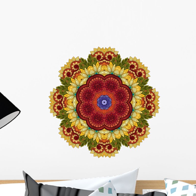 Beautiful Red Floral Mandala Wall Decal Wallmonkeys Peel and Stick
