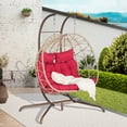 thumbnail image 5 of Aukfa Double Swing Egg Chair with Stand 2 Person Indoor Outdoor Wicker Loveseat with Cushions, Red, 5 of 9