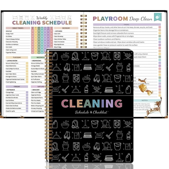 ADHD Cleaning Planner for Adults & Women - Daily, Weekly & Monthly Household Checklist Organizer - Durable Housekeeping Schedule for Family Tasks & DIY Home Improvement - Sleek Black Edition