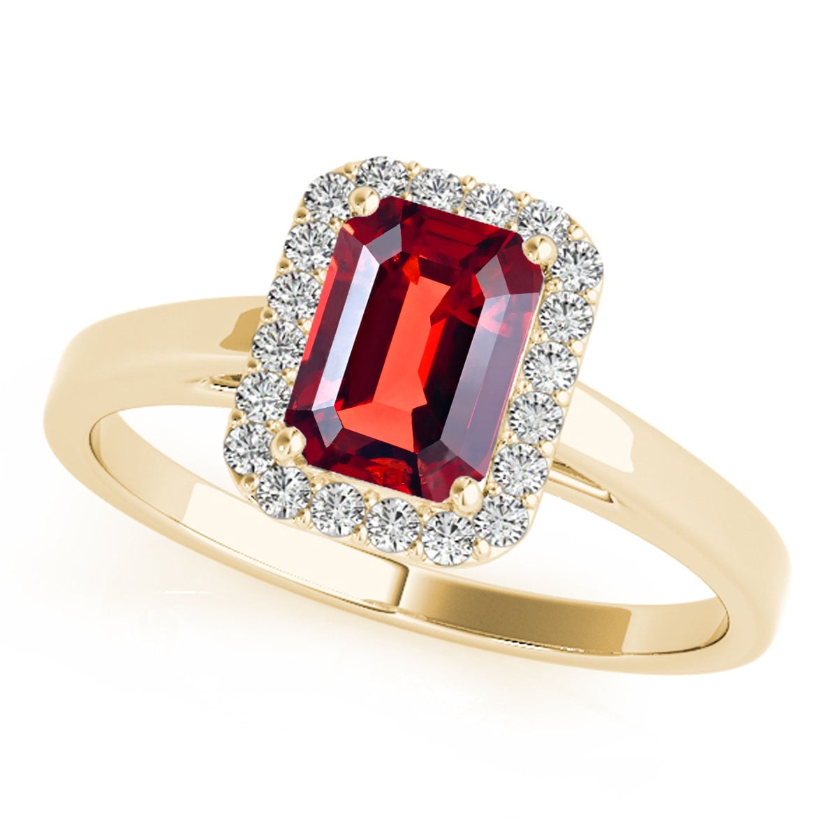 Mauli Jewels 0.65 Ct. Emerald Cut Created Ruby & Diamond Engagement