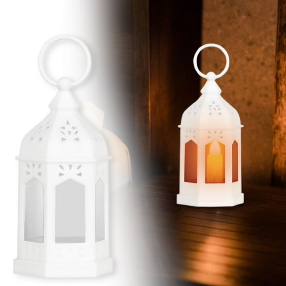 Under $5 Outdoor Candle Holder, Ramadan Flameless Candle Decor, Vintage Tabletop Lantern for Home, Battery-Operated Warm White Lights, Tabletop Candle Holder, by Elapind, White