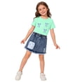 thumbnail image 5 of Fnooota Girls Summer Outfit Sets, 2 Piece Summer Short Sleeve Printed Kids Clothing Sets Green Size 2-3 T, 5 of 5