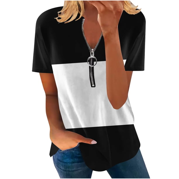 Blusa informal con cuello en V y manga corta con estampado de verano para mujer con estilo OAVQHLG3B Store lin121212