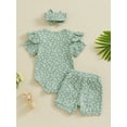 thumbnail image 5 of Bslissey Baby Girls Cute Shorts Sets Floral Print Short Sleeve Romper Tops + Drawstring Shorts + Bow Headband 3Pcs Outfits Infant Casual Daily Summer Clothes 0-18M, 5 of 9