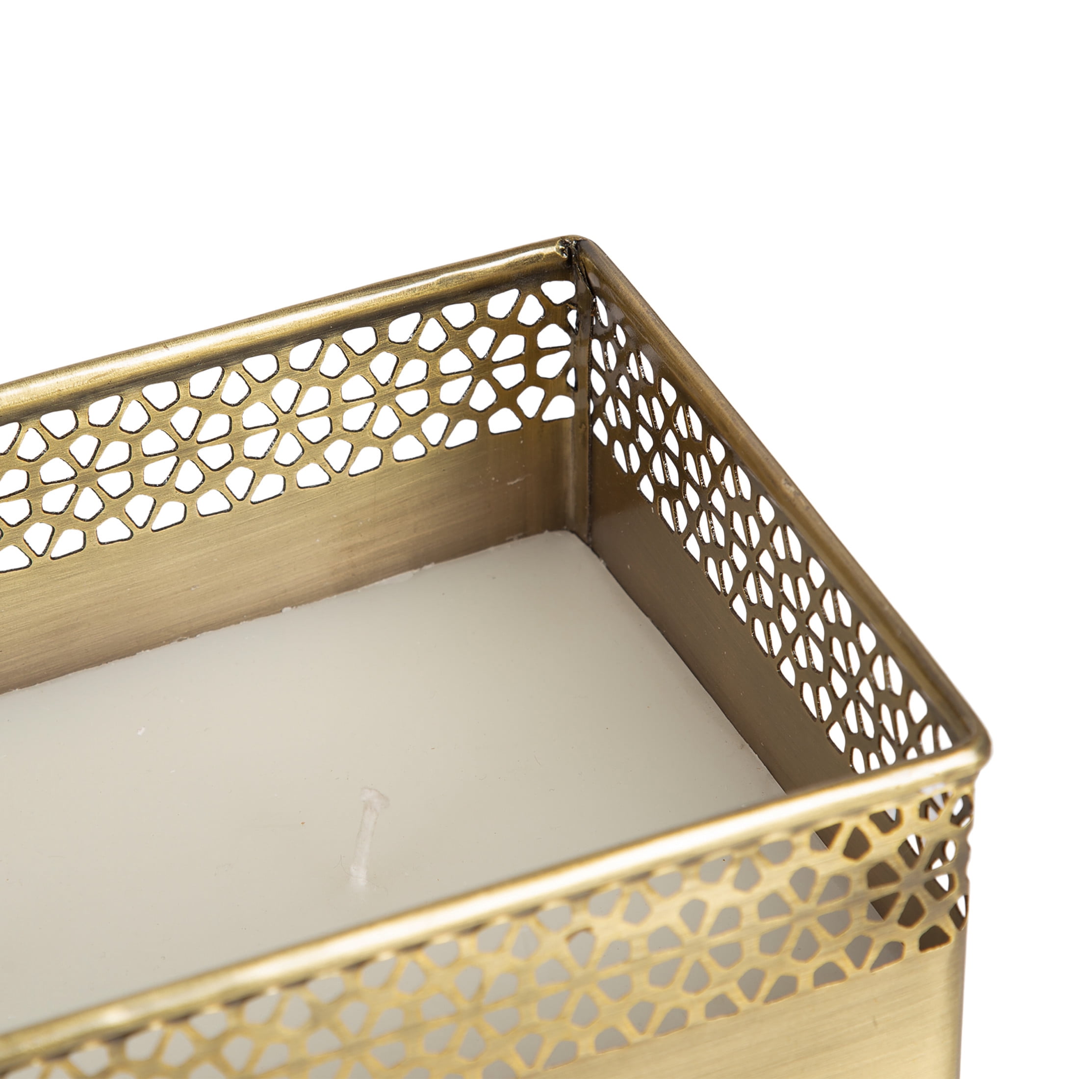 Kate and Laurel Pearce Rectangle Unscented Candle, 11 x 6 x 4, Antique Brass, Large Three-Wick Candle with Decorative Metal Vessel for Living Room Decor