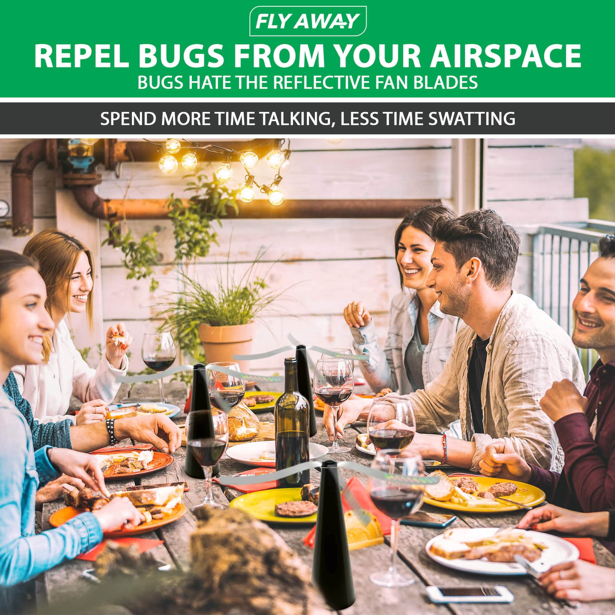 Fly Away 3-Pack Outdoor Fly Repellent Fan, Battery Operated, Deters Flies, Wasps, Bees