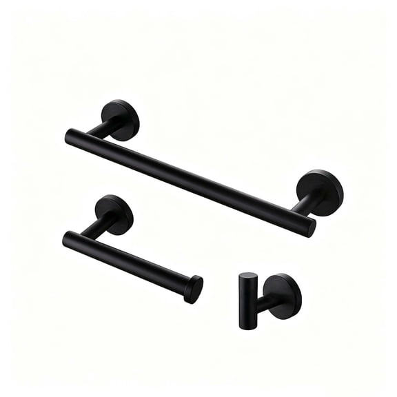 3-Pieces Matte Black Bathroom Accessories Set, Bathroom Hardware Set,Stainless Steel Towel Racks for Bathroom Wall Mounted,Towel Racks for Bathroom,Toilet Paper Holder and Ring(Black)