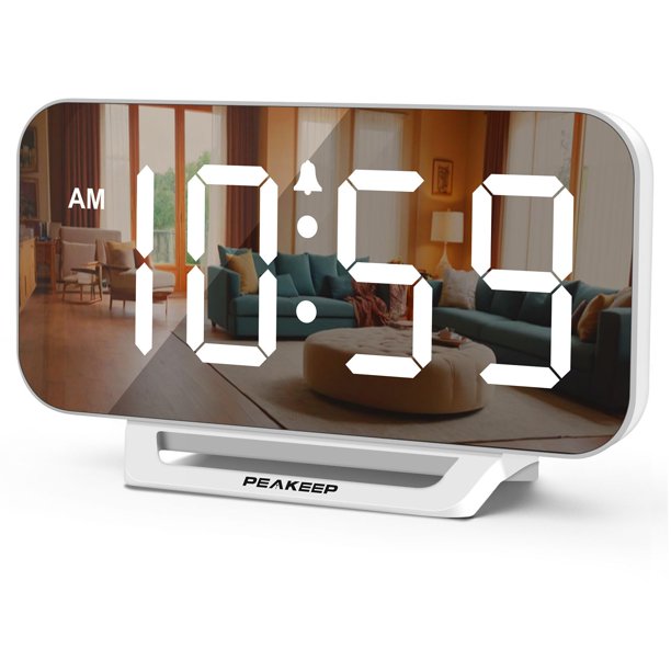 Reloj despertador digital Peakeep Slim con espejo LED blanco