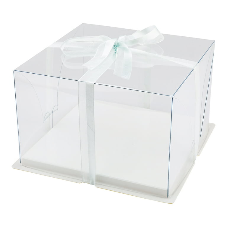 Sweet Vision 10 inch x 6.75 inch Transparent Cake Boxes, 10 Grease Resistant Base Clear Cake Boxes - Disposable, Plastic Birthday Cake Boxes, for Wedd