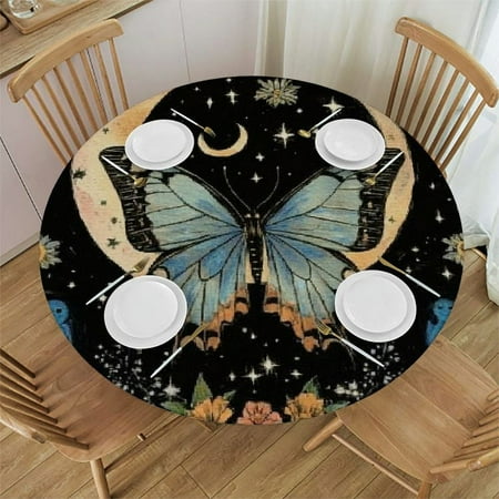 

SHERONV Butterfly Stars Crescent Round Tablecloth Stain Resistant & Washable Perfect for Indoor Outdoor Kitchen Dining Wedding Parties 100% Polyester Waterproof 42 -46