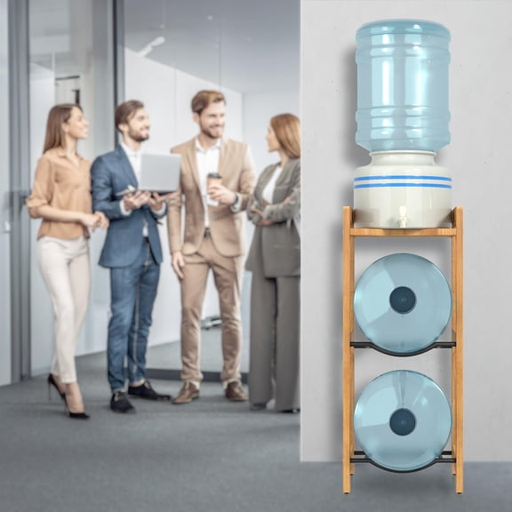 5 Gallon Water Jug Holder with Top Shelves, Natural Solid Wood Water Dispenser Stand 31"H, 3-Tiers Water Cooler Rack