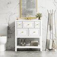 thumbnail image 2 of 30'' Bathroom Vanity with Ceramic Sink Combo, Free Standing Single Vanity Set with 5 Drawers, Solid Wood Frame Bathroom Storage Cabinet, White, 2 of 6