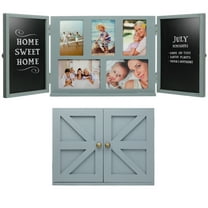 Excello Global Products Barndoor Rustic Wood Collage Picture Frame with 2 Magnetic Chalkboard Doors: Decor for Kitchen, Living Room, Bedroom, Office - Gray - EGP-HD-0413C